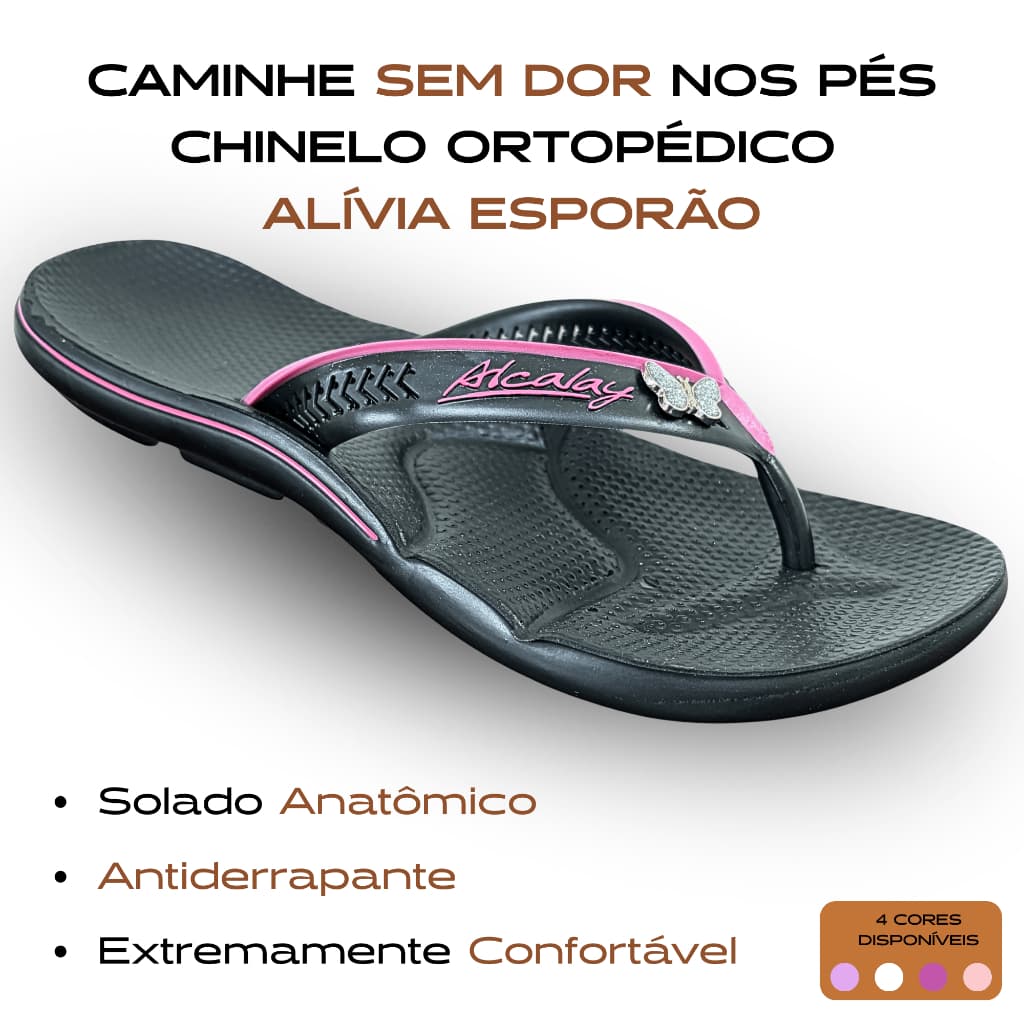 Chinelo Ortopédico Feminino Anatômico Confortável Esporão Calcâneo, Fascite Plantar - antiderrapante