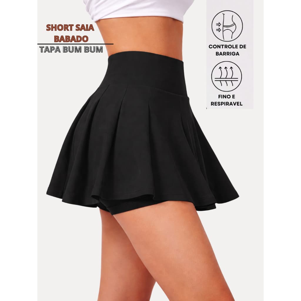 Short Saia Academia Cintura Alta Fitness Suplex Premium Tapa Bumbum Rodado Bailarina