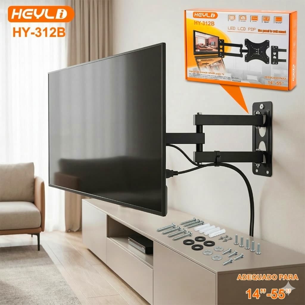 Suporte Articulado para TV´s de 10'’-55'’ Polegadas Retrátil Inclinação ±15° VESA 75x75–200x200 35kg