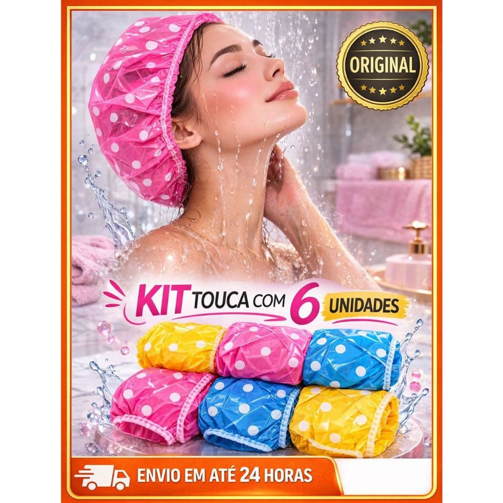 Kit Touca de Banho Vinil Impermeavél  6 Unidades - Unissex Uso Adulto e Infantil