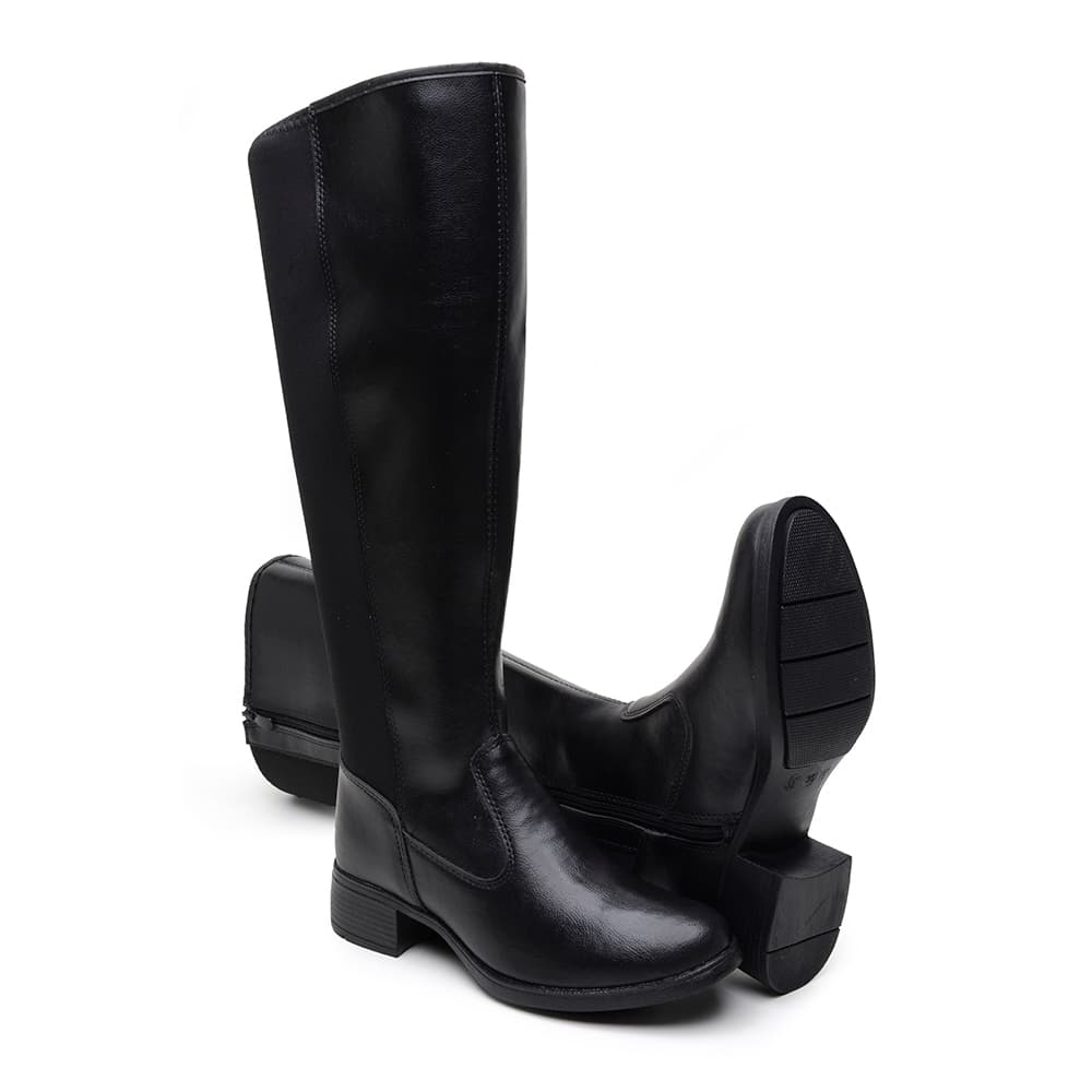 Bota Feminina Montaria Cano Alto Elástico Inverno Preta