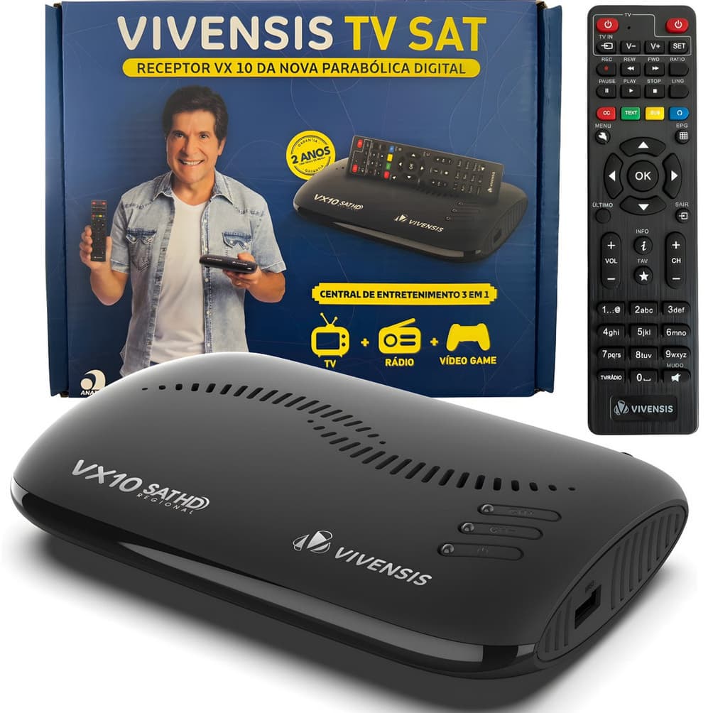 Receptor Vivensis Vx10 Nova Parabólica Digital Sathd Preto 127/220v