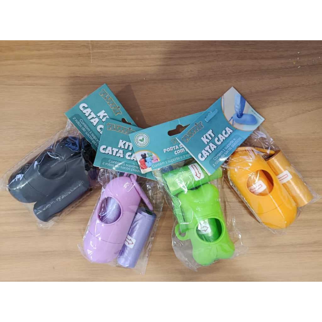 KIT CATA CACA Porta Saquinho 1 SUPORTE E 2 rolo de saquinhos Higiênicos  para Pets Recicláveis 20x30cm