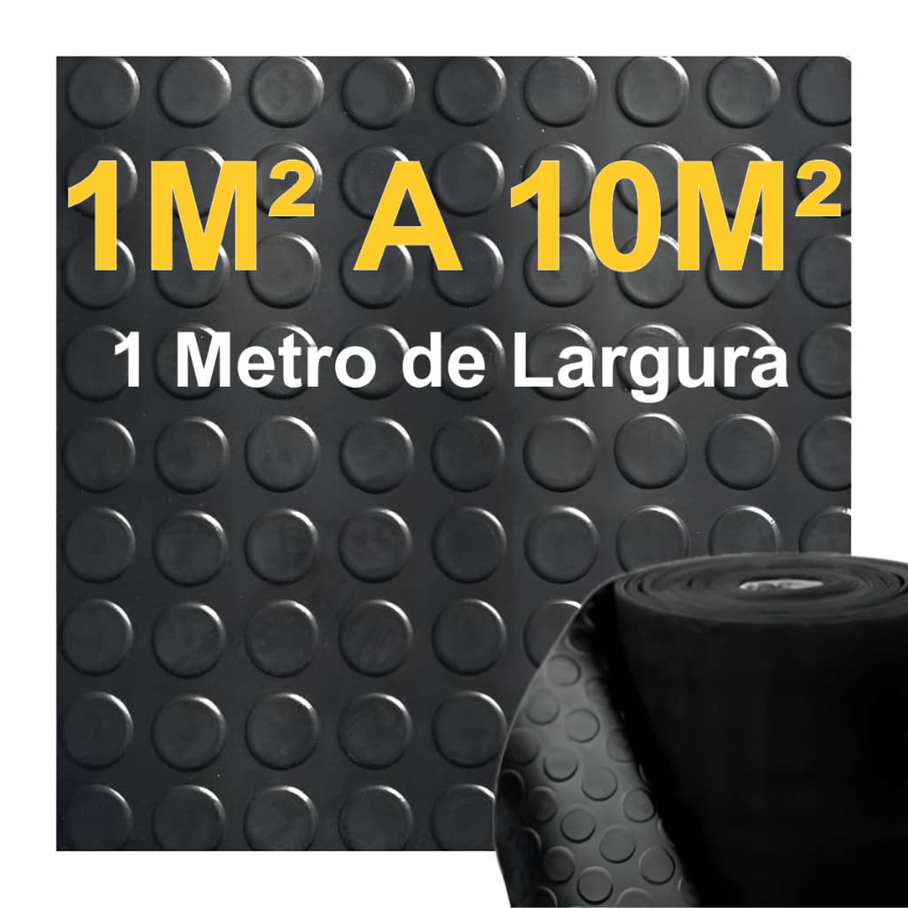 1m² a 10m² Piso Moeda Tapete Pastilhado Preto 1m de Largura