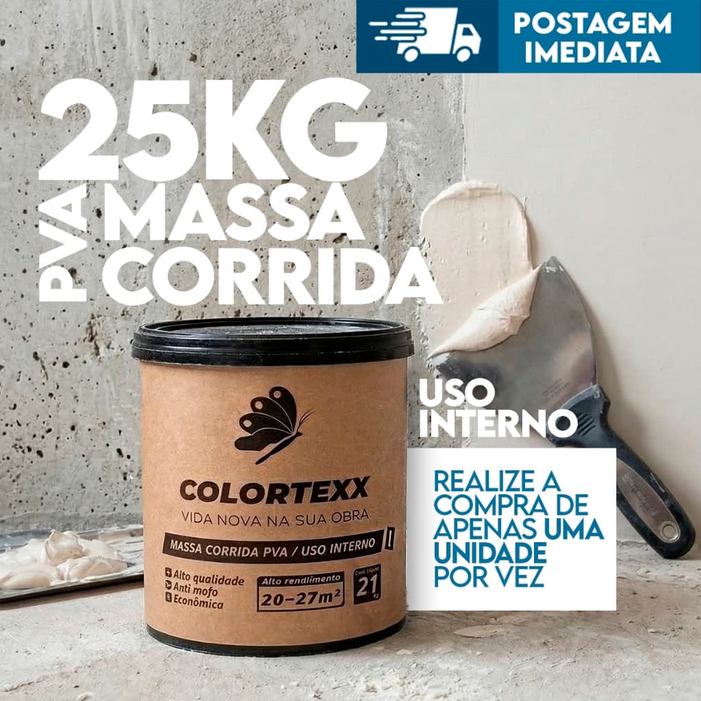 Massa Corrida Premium Pva 25kg Acabamento Nivelador Fácil Aplicação Colortexx branca parede