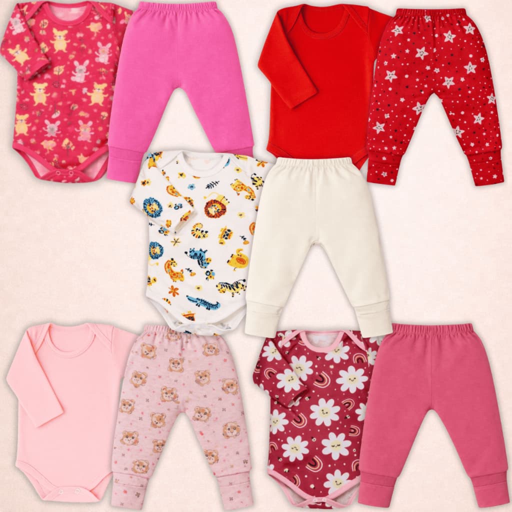 Kit 10 Peças Body E Mijão MANGA LONGA MALHA  LISO/ ESTAMPADO 100%algodão Menina