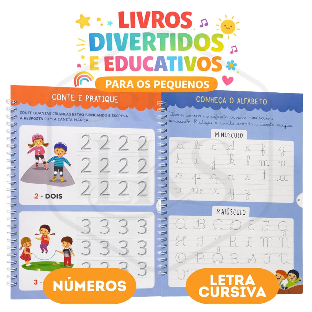 Livro Caligrafia Infantil Reutilizável | Treino de Letras Cursivas e Números
