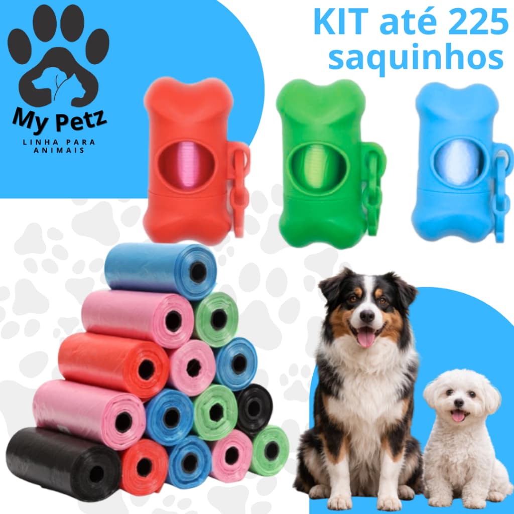 Refil Até 225 Saquinhos + Suporte Cata Coco de Lixo Pet Para Cão, Gato, Cata Coco Cachorro Pet