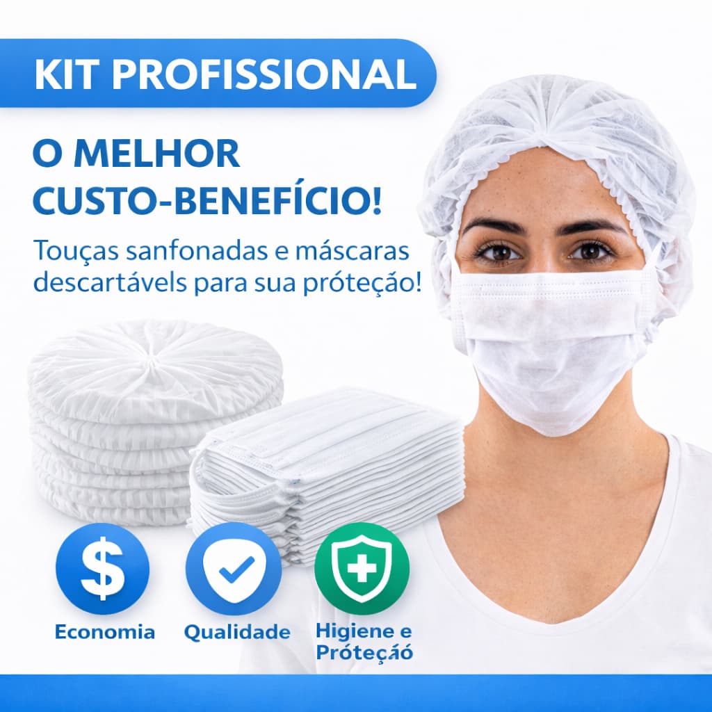 Kit 100 Toucas + 100 Máscaras Descartáveis | Proteção, Higiene e Economia