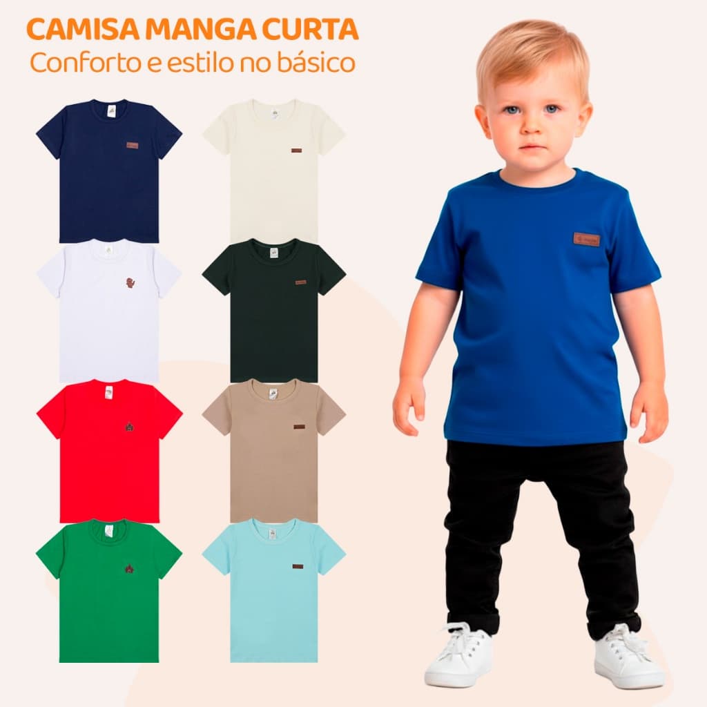 Kit 2 ou 4 Camisetas Manga Curta Bebê Menino Básica Lisa Blusas Básicas Infantil Casual Roupa de Bebe Masculino