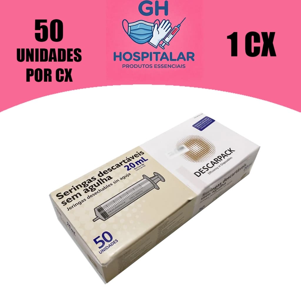 Seringa Descartável 20ml Luerslip C/50 Und - Descarpack