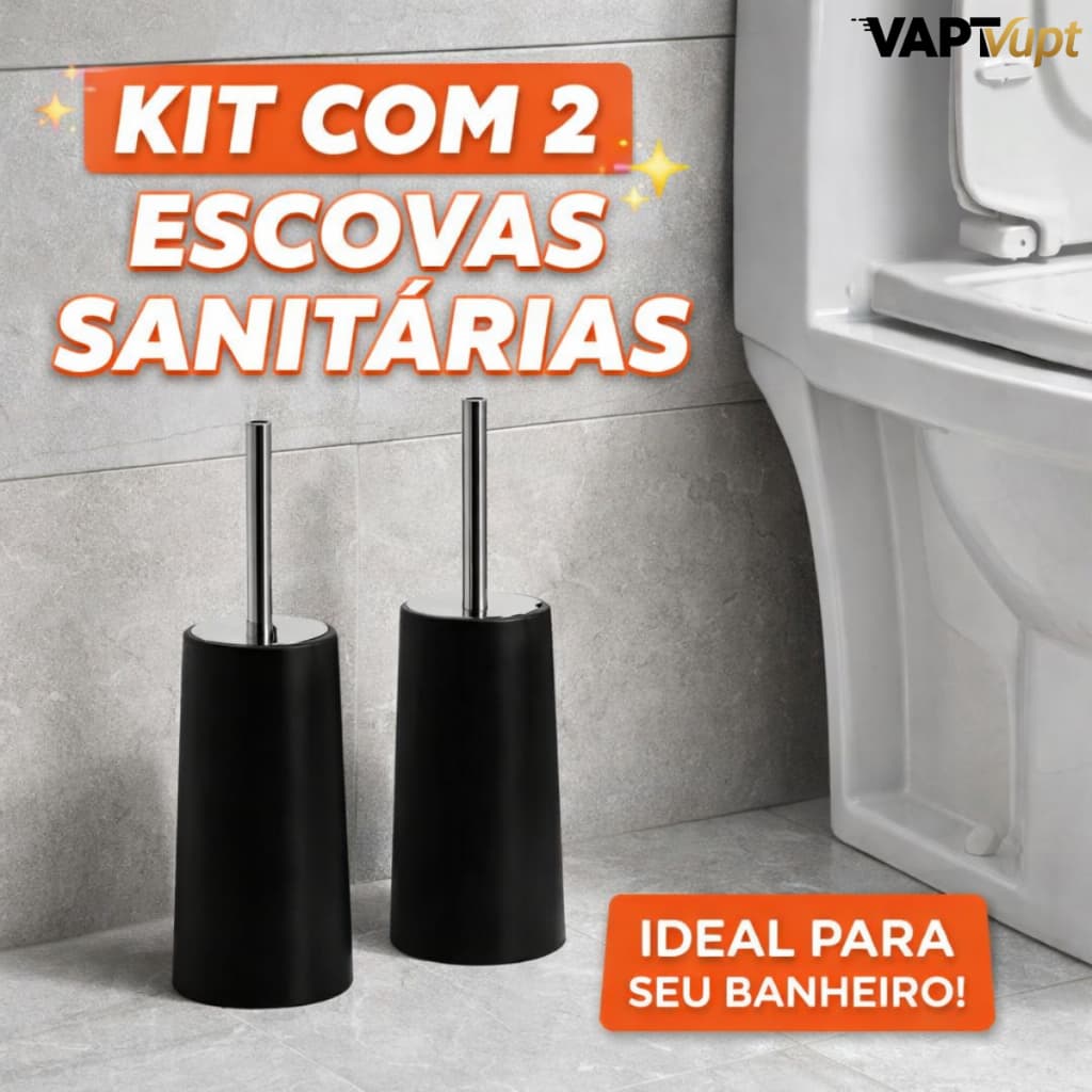 Kit 1 ou 2 Escova Sanitária Cabo Inox Suporte Plástico Polipropileno Redondo Banheiro
