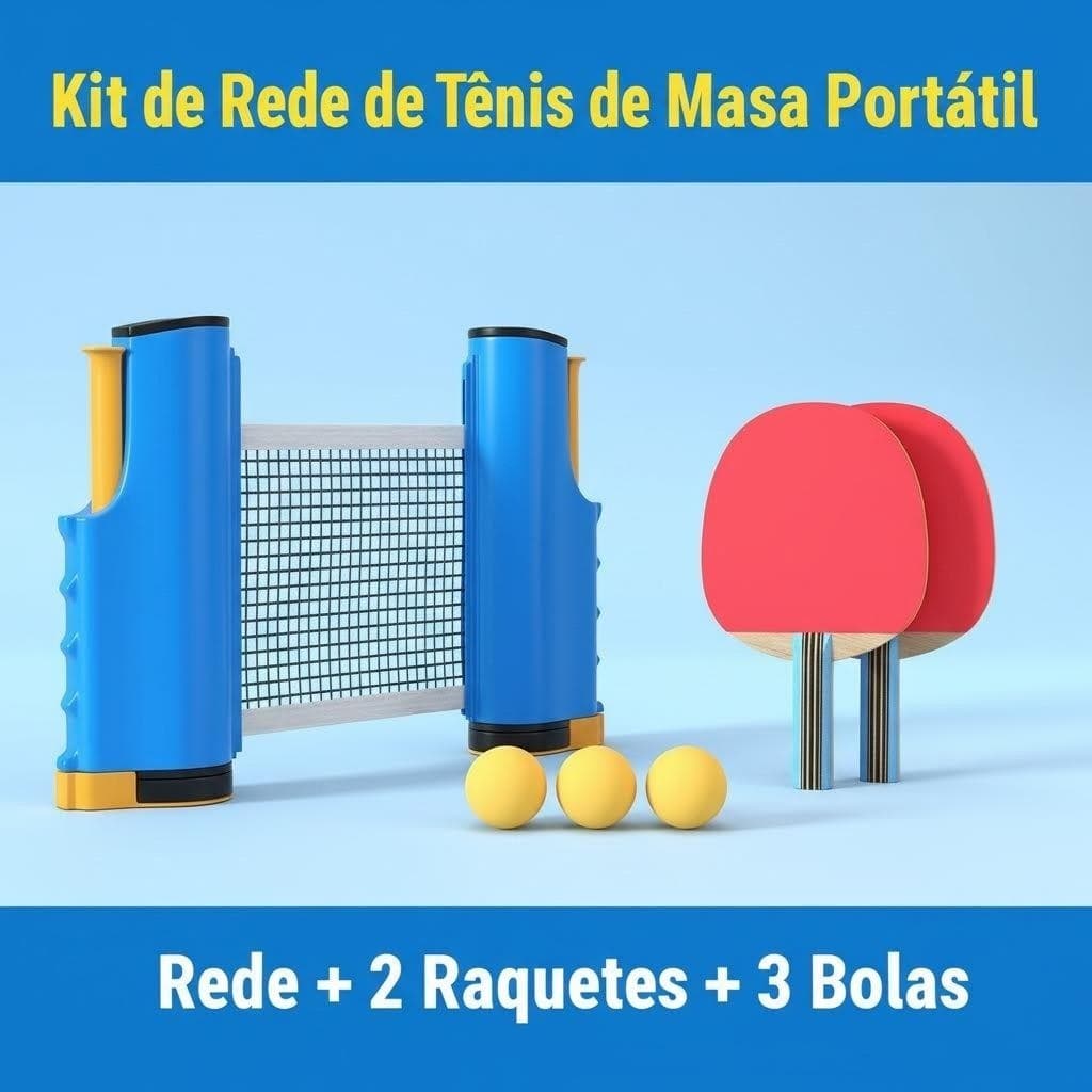 Kit Ping Pong Portátil com Rede Extensível | 2 Raquetes + 3 Bolas | Ideal para Lazer, Casa e Atividades ao Ar Livre