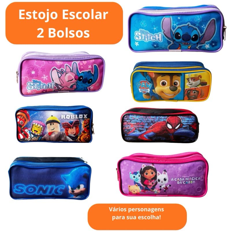 Estojo Escolar Duplo Infantil Reforçado