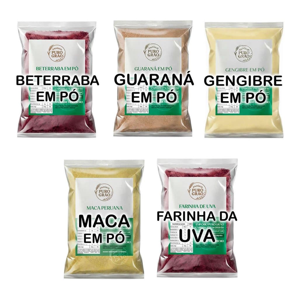 Kit Super Energético Pré Treino Natural Gengibre Maca Peruana Guaraná Beterraba Uva