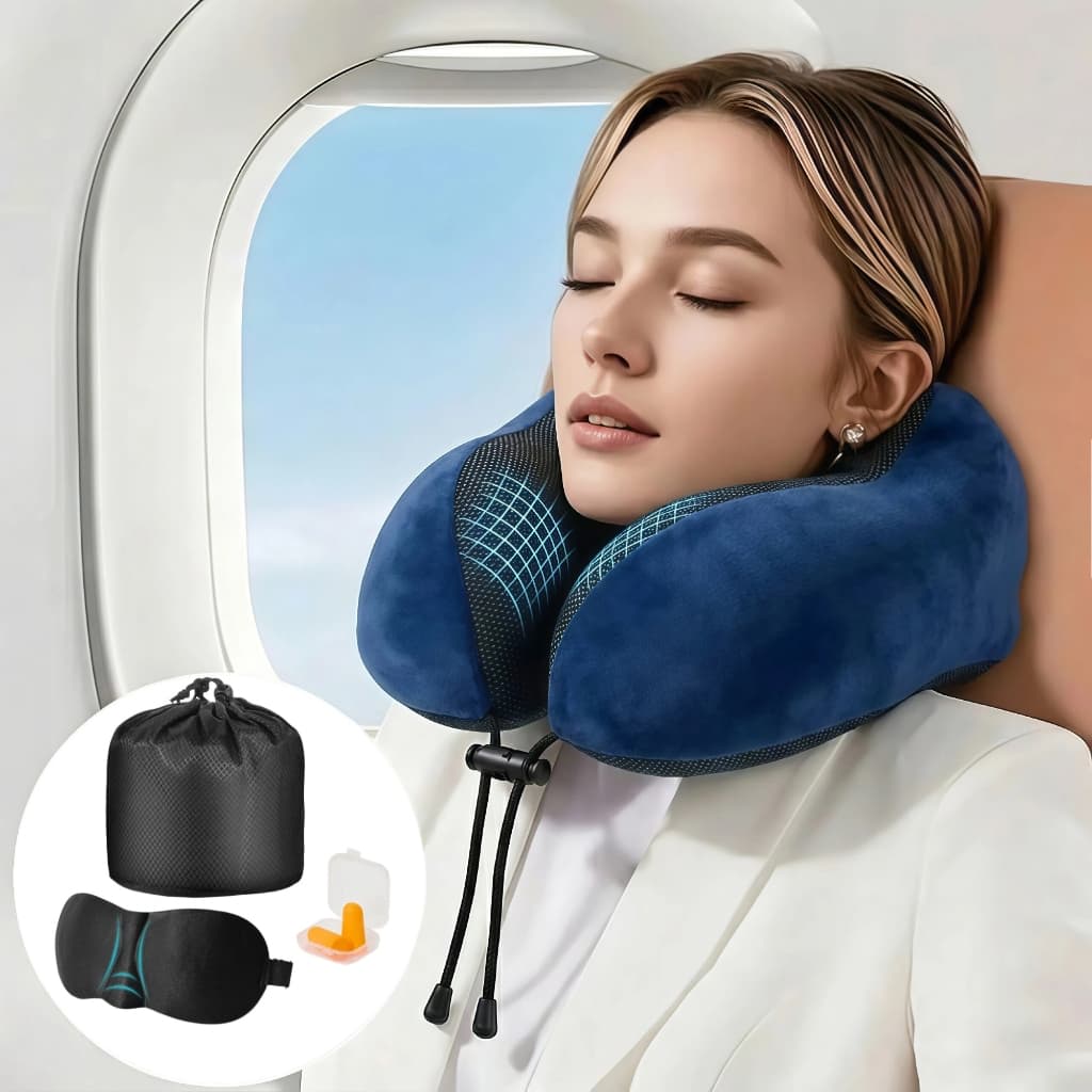 Kit Travesseiro de Viagem Confortável para Pescoço - Almofada Ergonômica para Carro e Avião