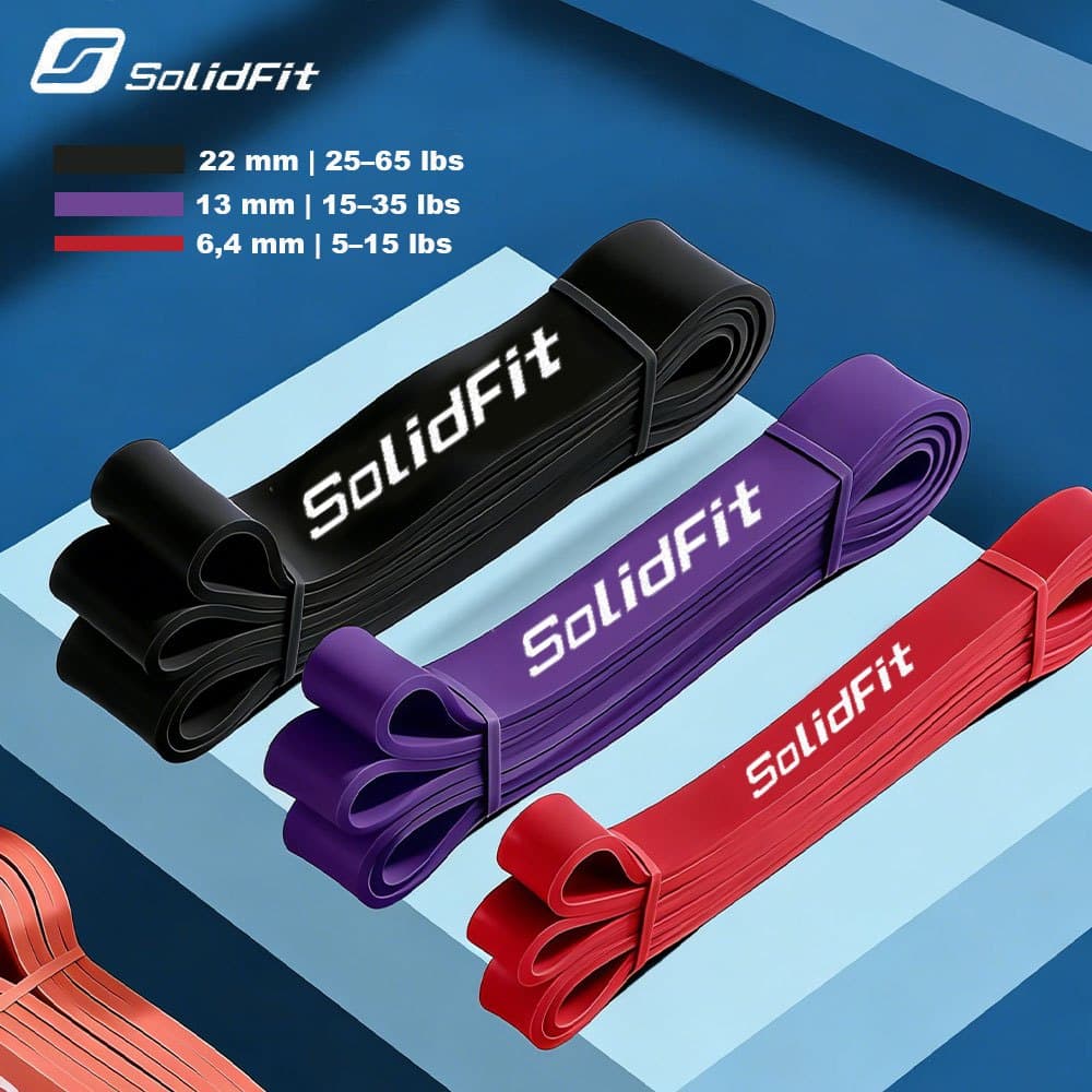 SolidFit Kit 3 Super Band Elástico Borracha Extra Forte Faixas de Resistência 5-65lbs para Crossfit e Exercícios em Casa