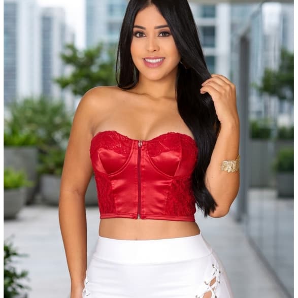 Cropped Tomara que Caia em Cirrê com Renda  Zíper, Arço