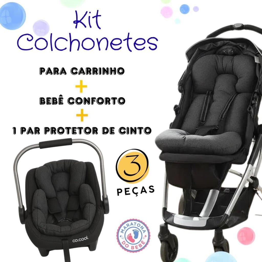 Kit Colchonete 3 Peças Para Carrinho E Bebê Conforto Escolha A Sua Estampa
