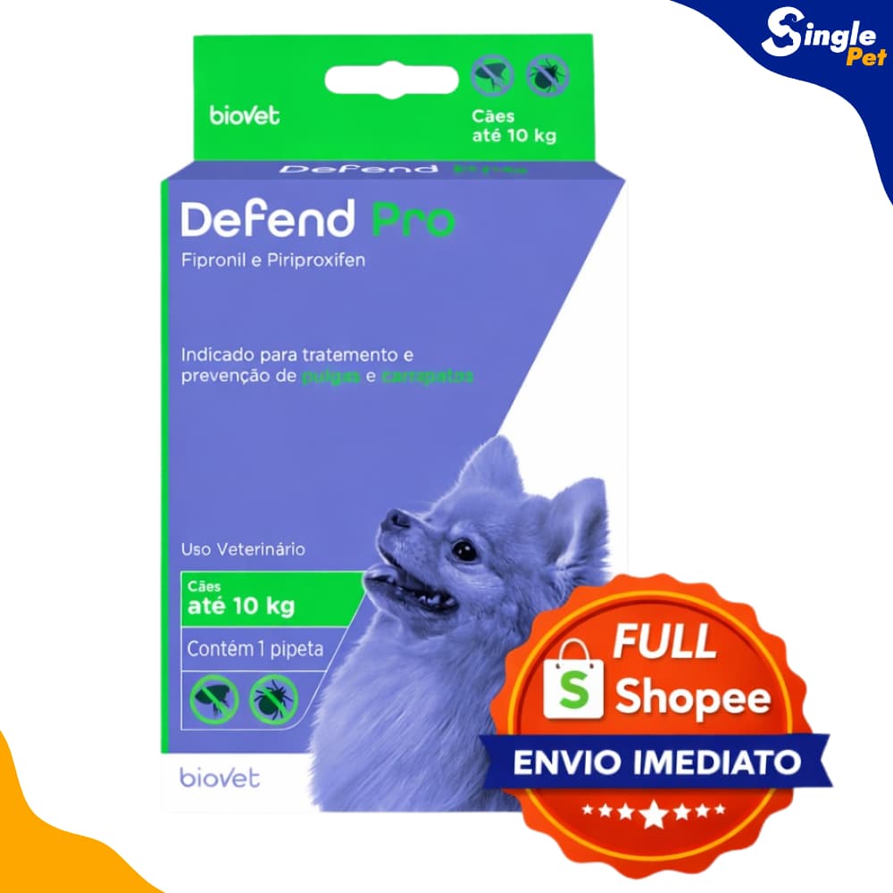 Defend Pro Antipulgas para Cães até 10kg - Pipeta de Tratamento e Prevenção de Pulgas e Carrapatos
