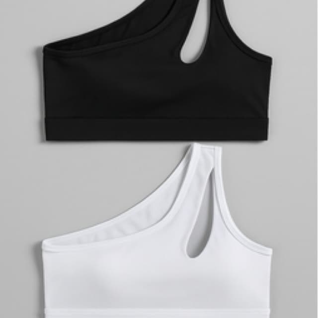 Kit 2 Tops Um Ombro Só Suplex Com Bojo e Abertura Na Frente Fitness Croped