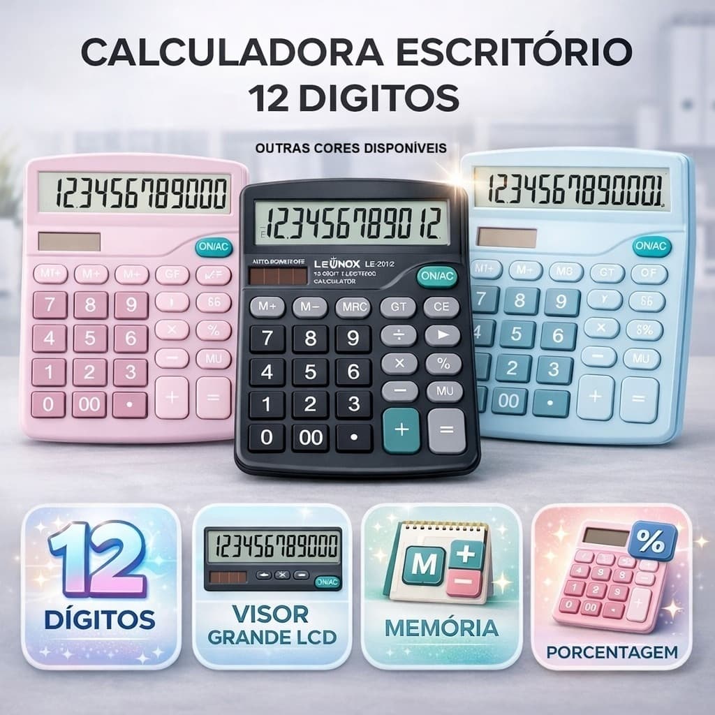 Kit 1 a 4 Calculadora De Mesa Escritório 12 Dígitos Simples de Mão Kk-837b Eletrônica Comercial