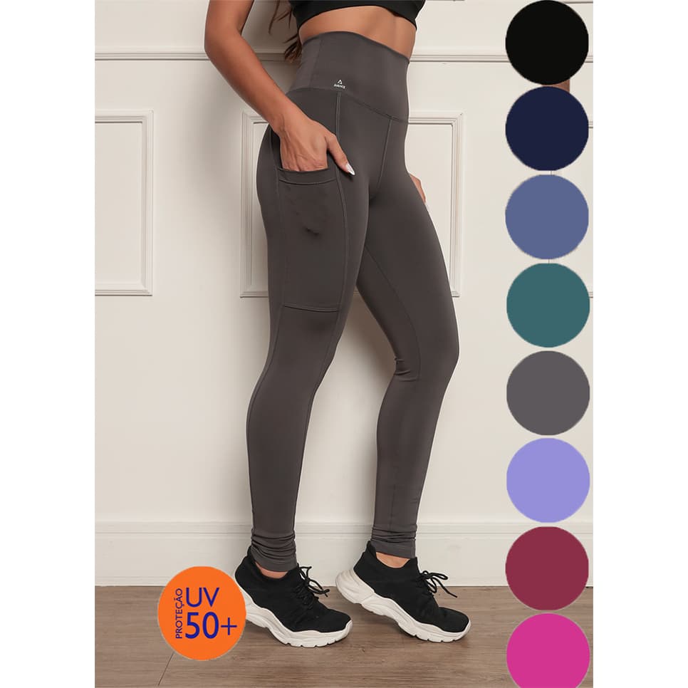 CALÇA LEGGING POLIAMIDA BOLSO CÓS ALTO, ZERO TRANSPARÊNCIA REF:025