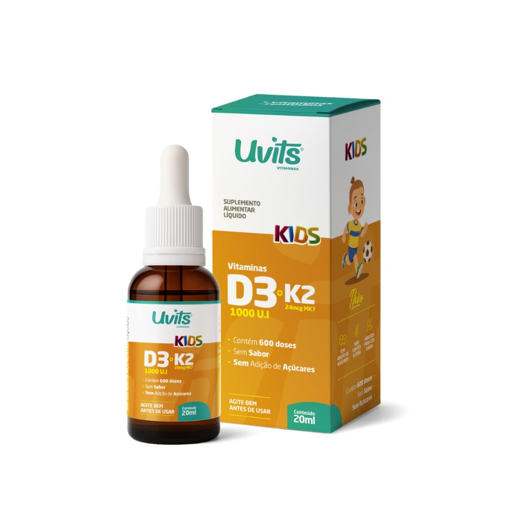 Vitamina Kids D3 e K2 Em Gotas 600 Doses 20ml - Uvits