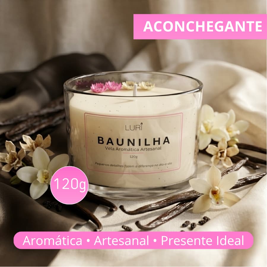 Vela Aromática Baunilha 120g Aroma Intenso Relaxante Presente Decorativo LURI