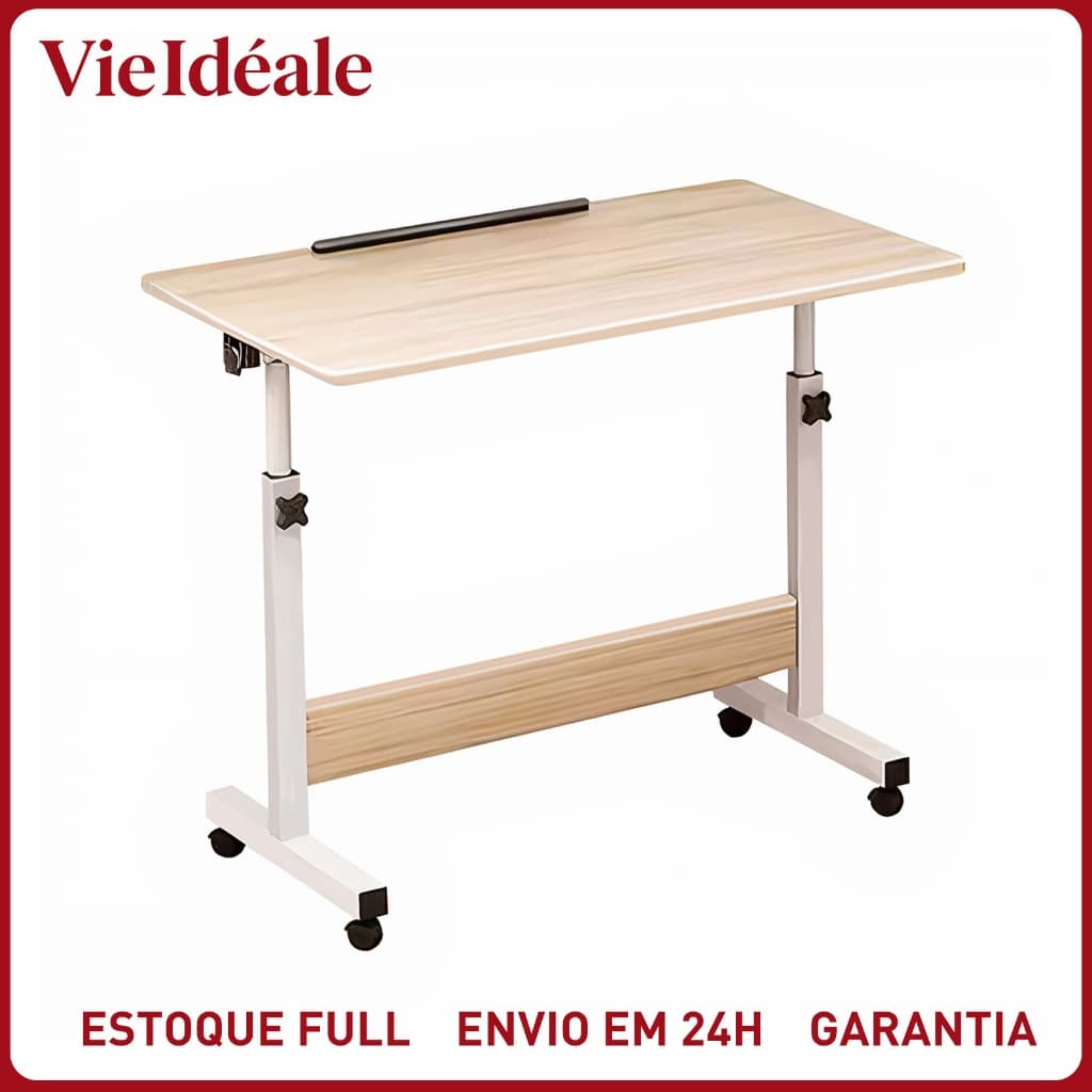 Mesa Multiuso Giratória 180° Altura Regulável c/ Rodinhas - Notebook Tablet Cama Sofá Ajustável Prática Rosa