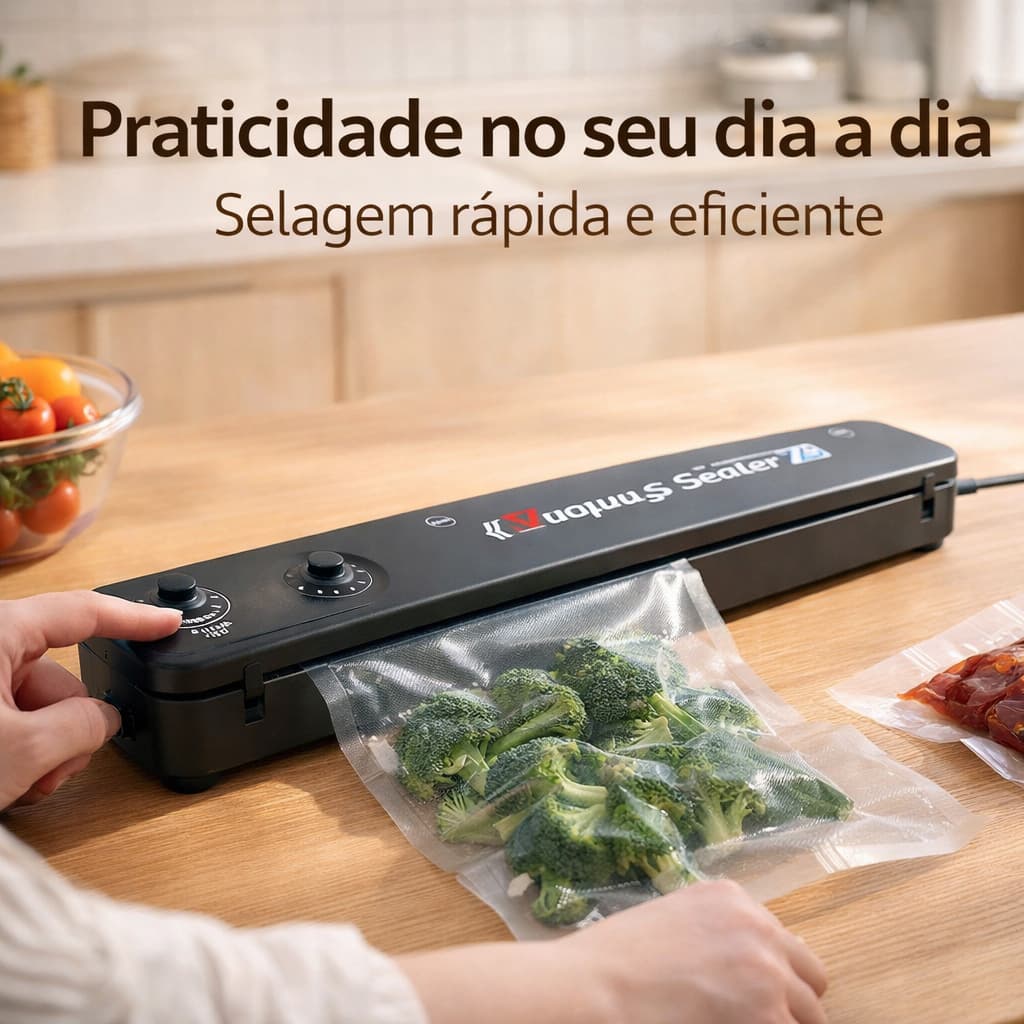 Seladora a Vácuo Elétrica para Alimentos Conserva Carnes, Legumes e Frutas por Muito Mais Tempo