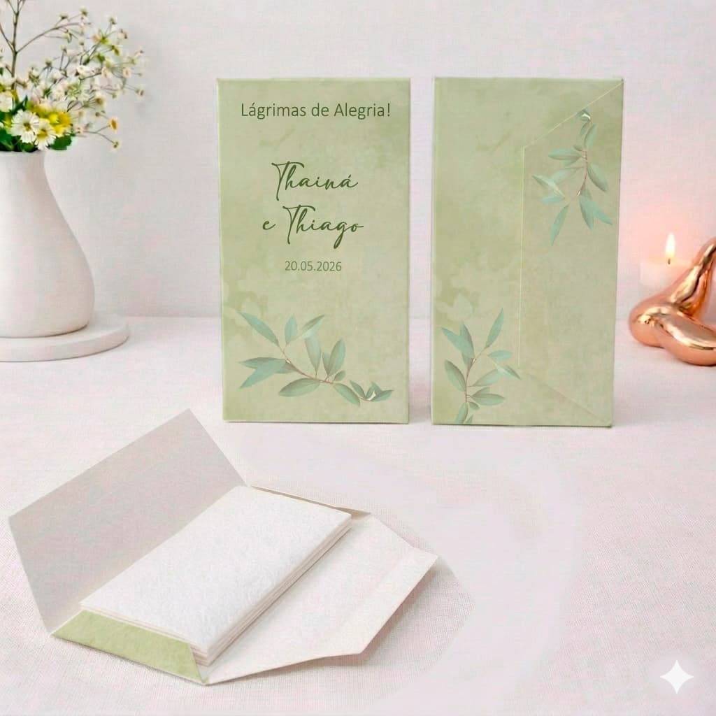 Lenços Lágrimas de Alegria Personalizado Casamento Folhagem Verde  (papel fosco)