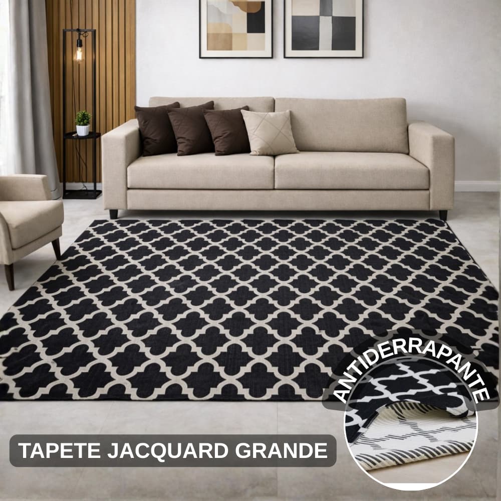 Tapete Jacquard 3,00 m x 2,00 m e 2,00 m x 2,50 m Antiderrapante Geométrico Sala Escritório Quarto