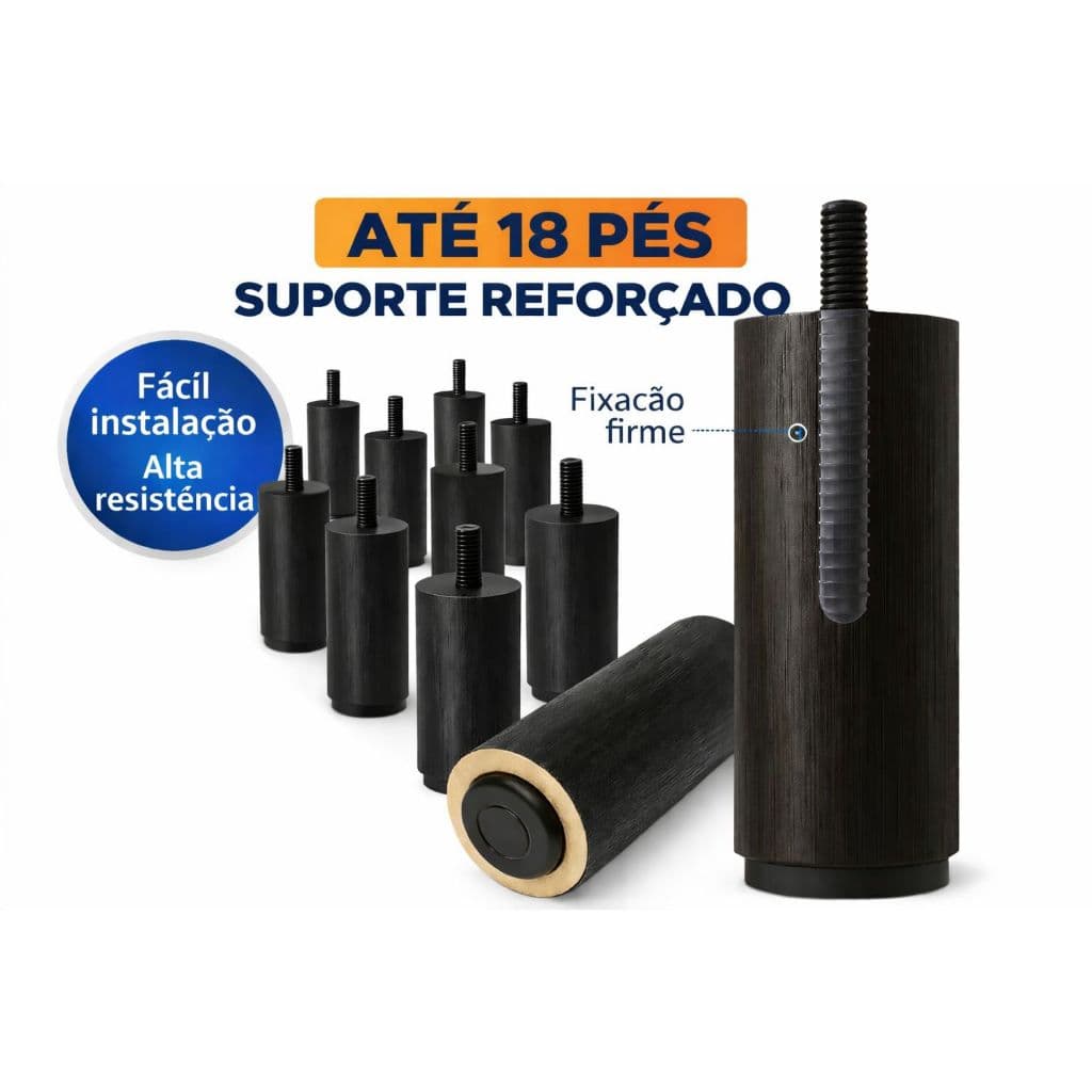 Pés para Cama Box 12cm Pezinho de Madeira Maciça Casal Solteiro Queen e King - Cor Preto