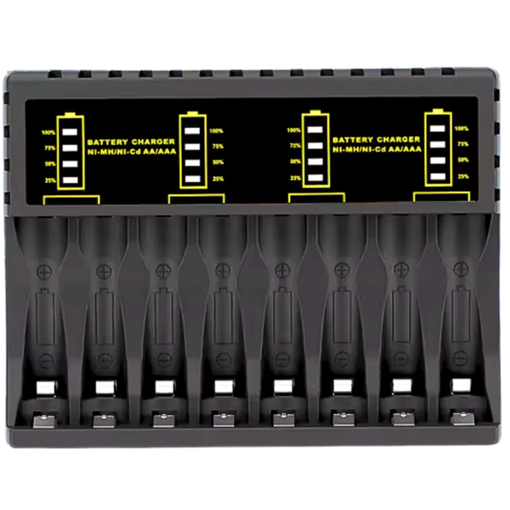 PUJIMAX Carregador de Bateria Inteligente 8 Slots com Indicador LED Proteção Contra Curto Circuito