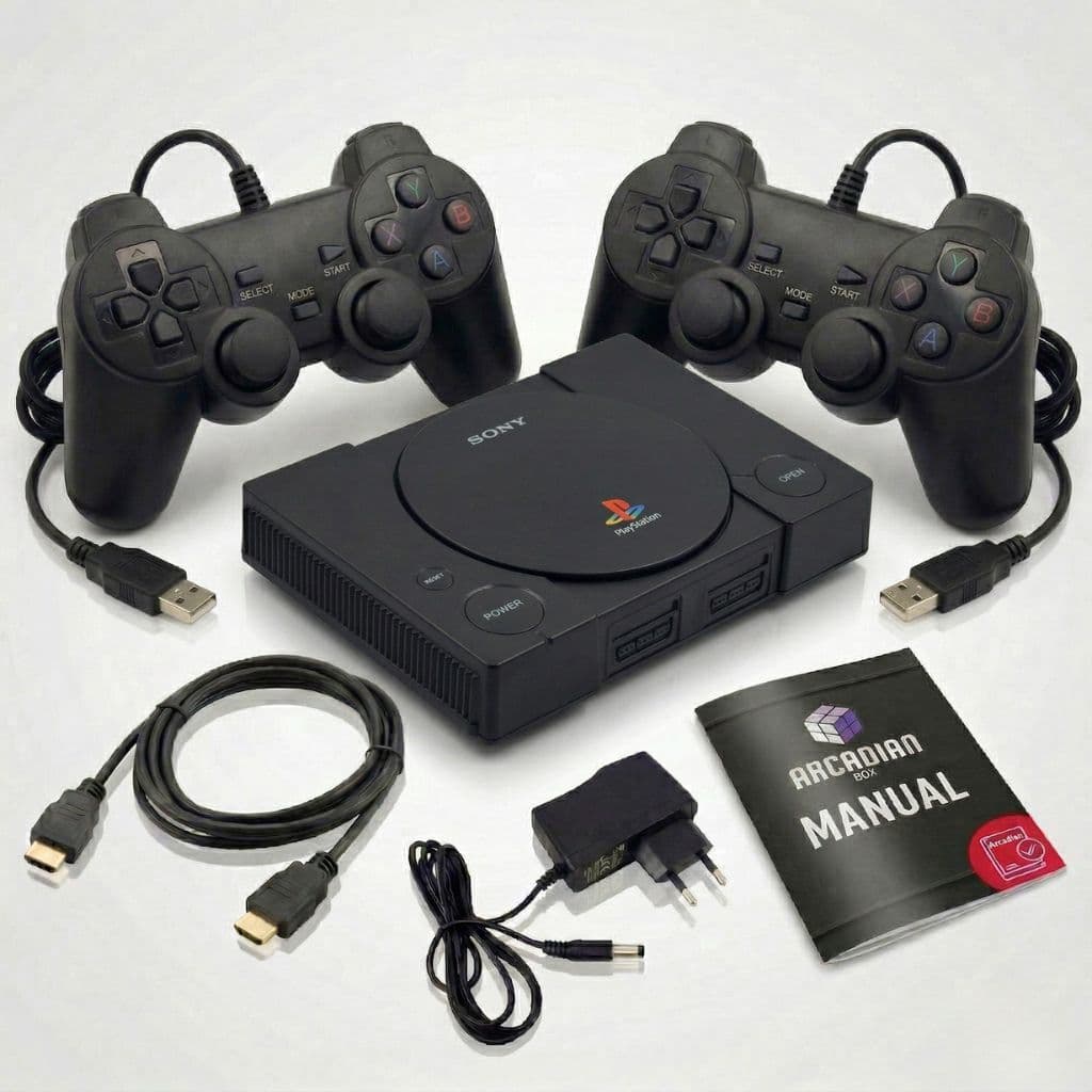 Vídeo Game Retrô Nostalgia Com Clássicos do PS1 (Crash, Resident Evil, Tekken) + 2 Controles e Cabo HDMI