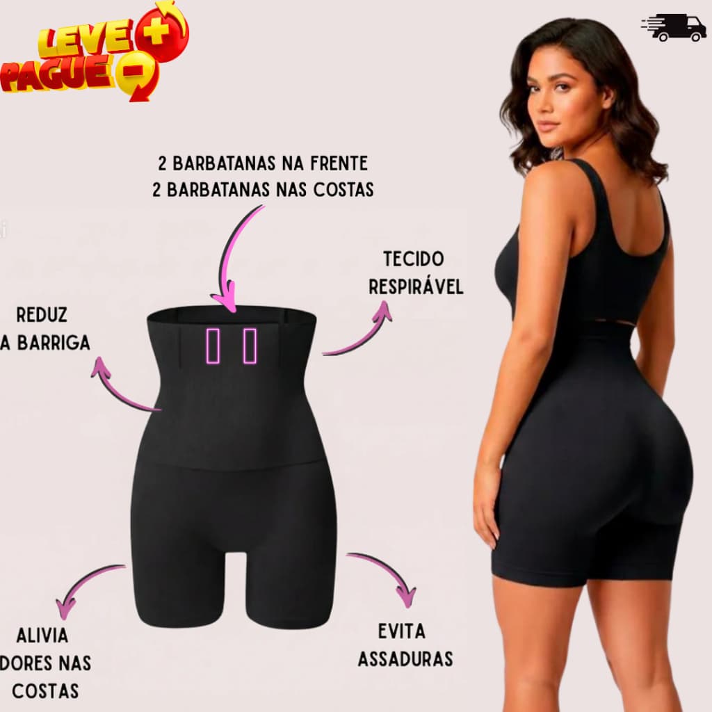 Kit 1 ou 2 Short Cinta Modeladora Feminina Cintura Alta Efeito Levanta Bumbum Empinado Compressão Bermuda, Reduz Medida