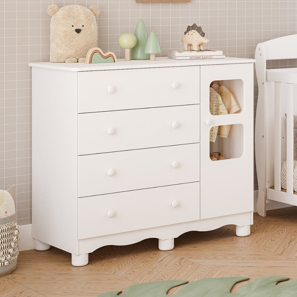 Cômoda de Bebê Infantil 1 Porta com Janela 4 Gavetas 100% MDF Uli