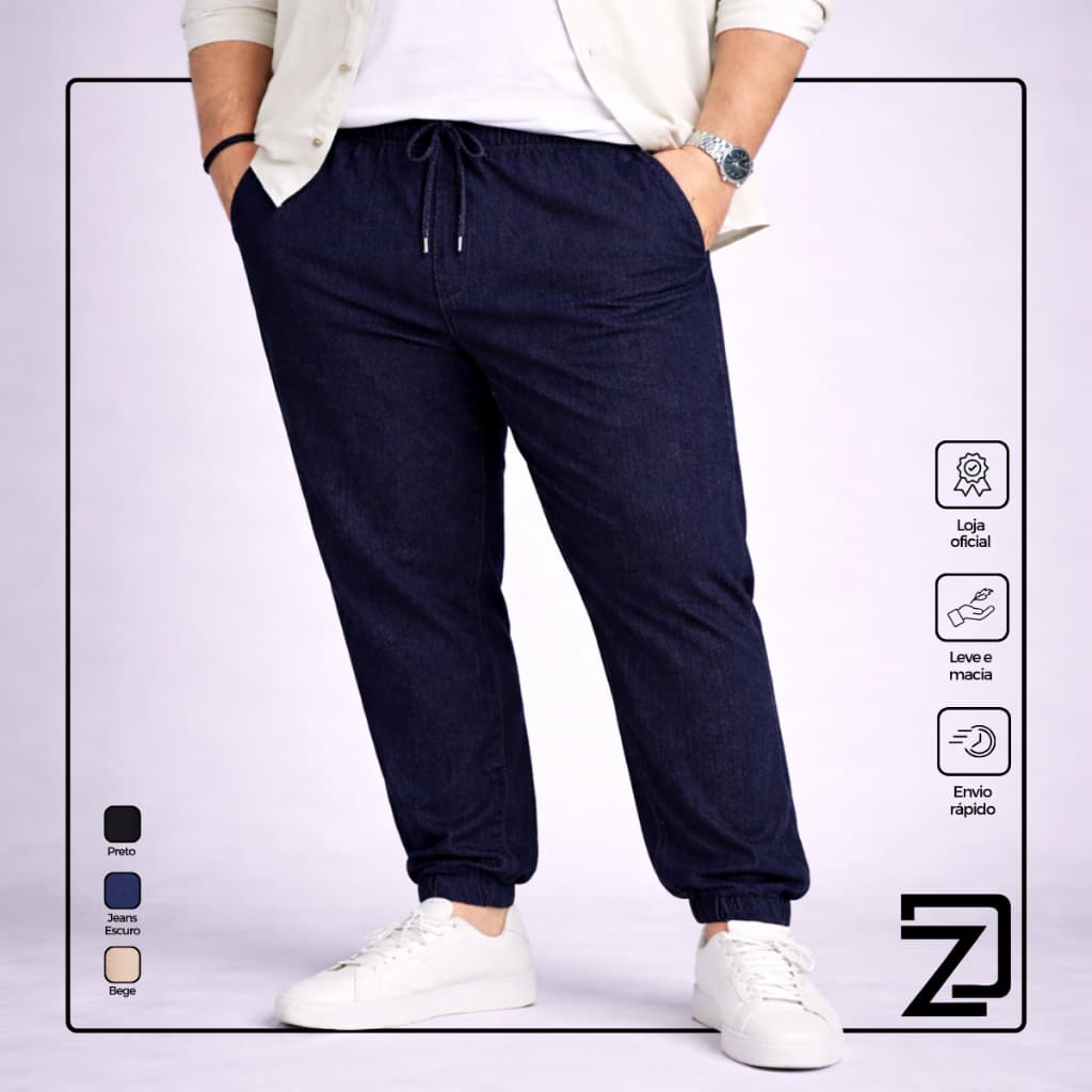 Calça Jogger Sarja Jeans Masculina Plus Size