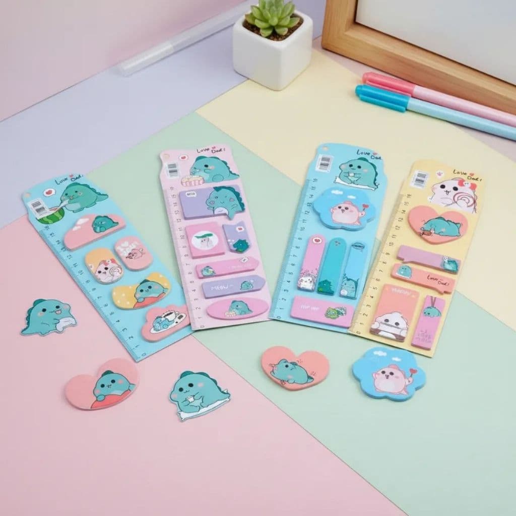 Conjunto Adesivos e Recadinhos 6,5cm x21cm Bloco Régua Cute Infantil Escolar Sortidos Papelaria Fofa