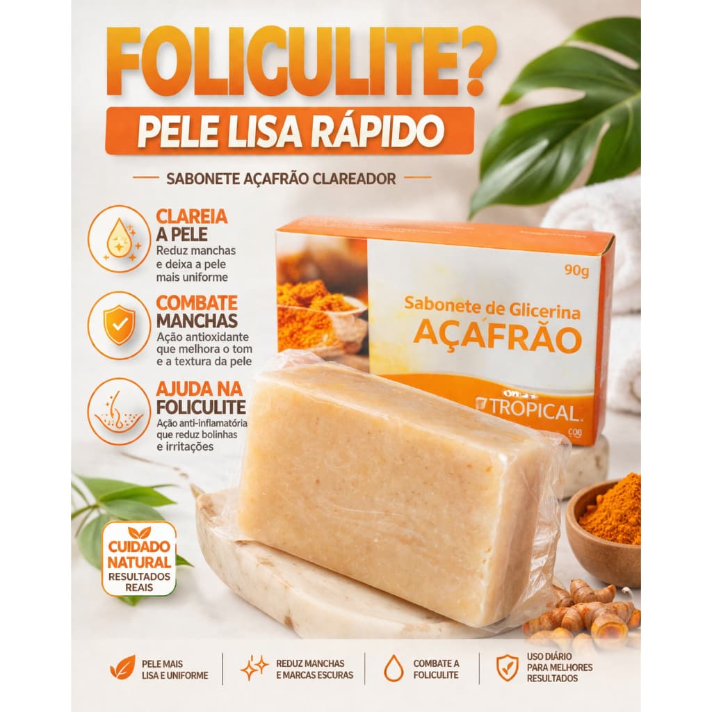 Sabonete Açafrão Clareador Anti Foliculite – Limpa, Hidrata e Uniformiza a Pele – Corpo e Rosto