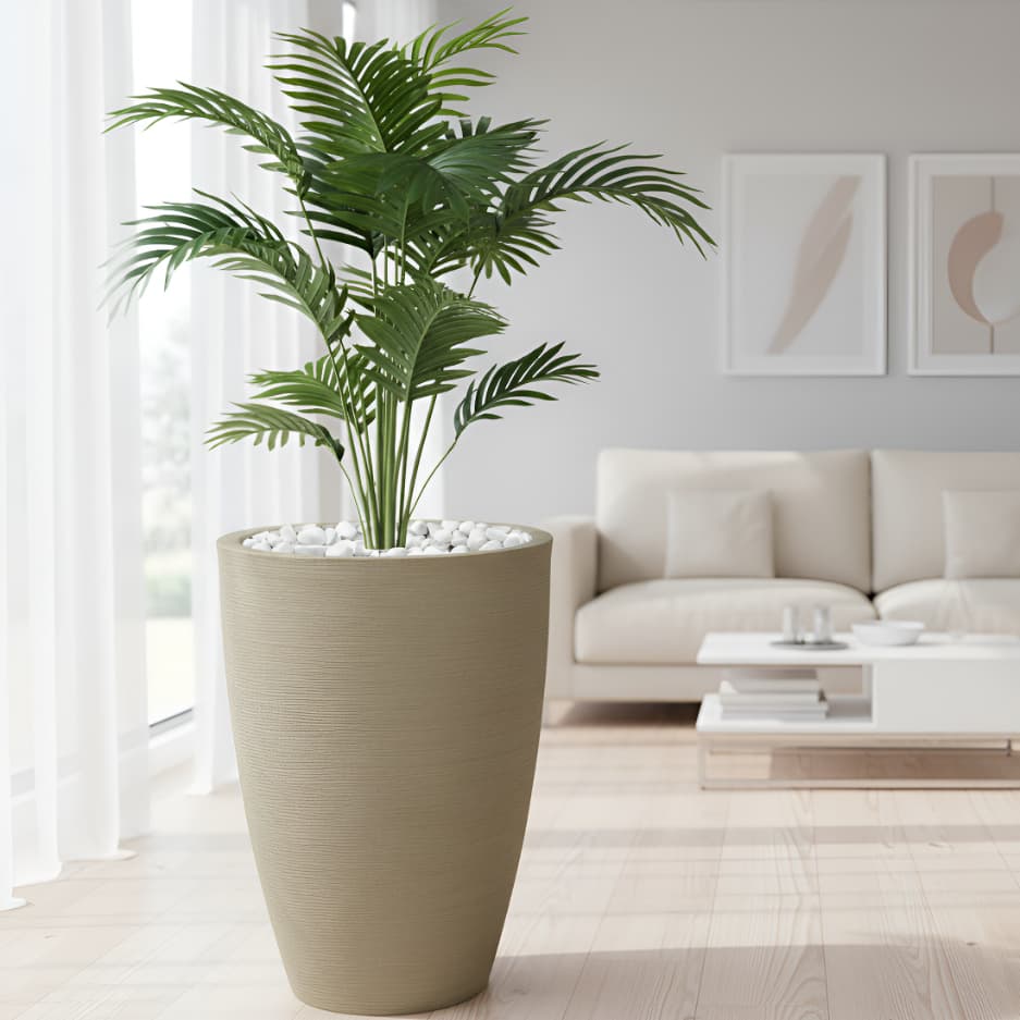 Vaso Grande para Plantas 58x36cm Moderno em Polietileno Decorativo Cone Grafiato Escovado Luxo
