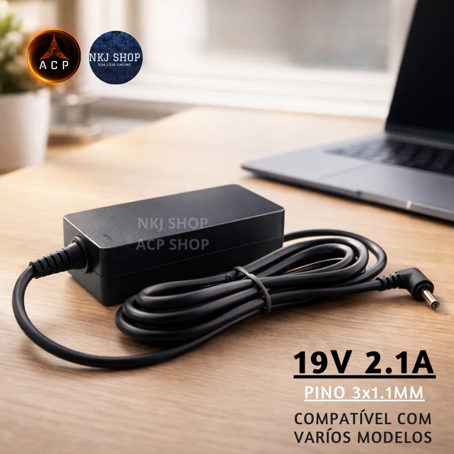 Fonte Compatível Notebook Samsung 19V 2.1A AD-4019B Plug 3.0x1.0mm Preto