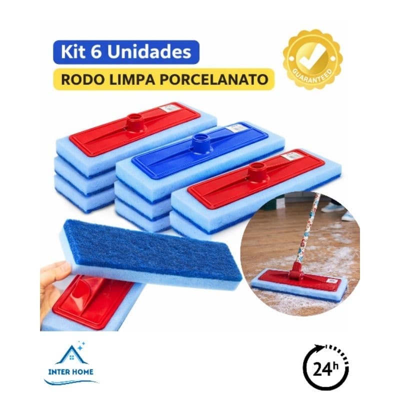 Kit 2 a 6 rodo limpa porcelanato lava azulejo esponja abrasiva s/ cabo