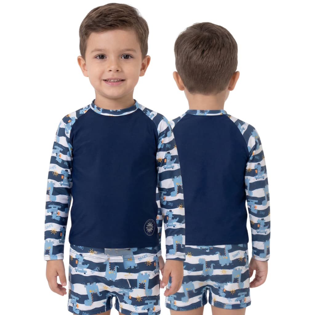 CONJUNTO INFANTIL CAMISA + SUNGA BOXER PROTEÇÃO UV 50+  VESTE DE 1 AO 8 ANOS