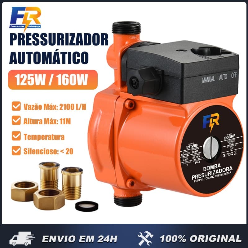 Bomba D’Água Pressurizadora Auto Silenciosa água Quente e Fria 125/160W 127v ou 220v Cobre/Ferro