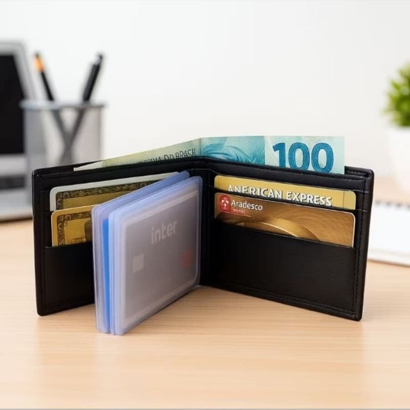 Carteira Masculina Slim Couro Genuíno Confortavel Completa – Para Dinheiro, Cartões e CNH