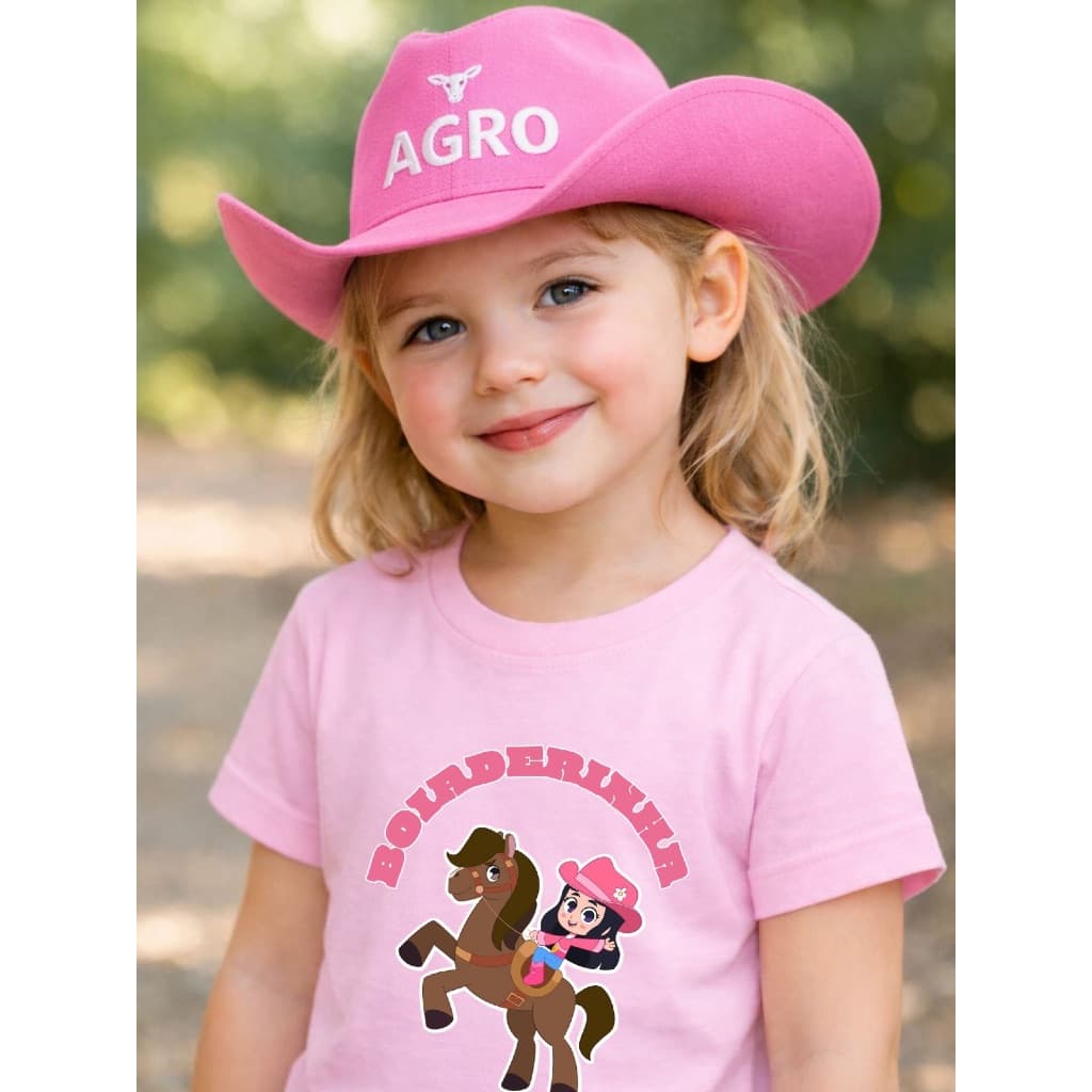 Camiseta Infantil Boiadeirinha Country Feminina em Algodão Estampa DTF Look Sertanejo Rodeio Festa Junina
