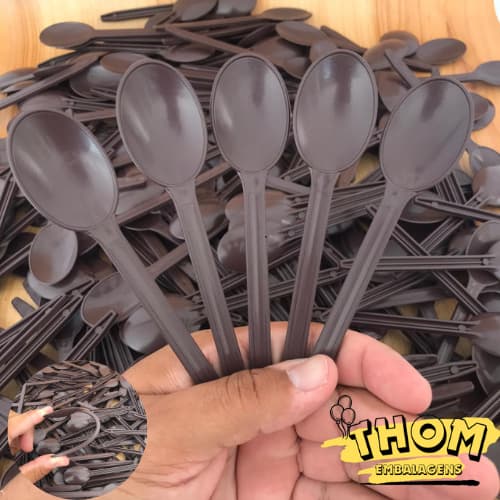 50 A 300 Colher Descartável Marrom Reforçada para Açaí Doces Sorvetes Super Resistente e Prática