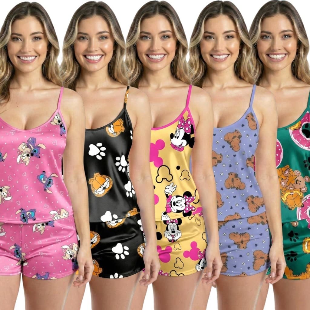 Kit 5 Conjuntos Baby Doll Short Doll Sem Bojo Original Estampas Personagens